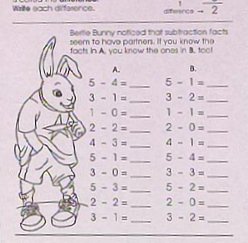 From a children's math book, drawing of a bunny looks like he's fiddling with his junk