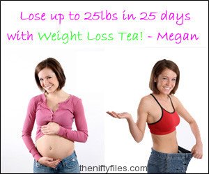 Ad Claims Woman Lost Weight Due To Tea, but in before picture she's pregnant and in after picture she's not.